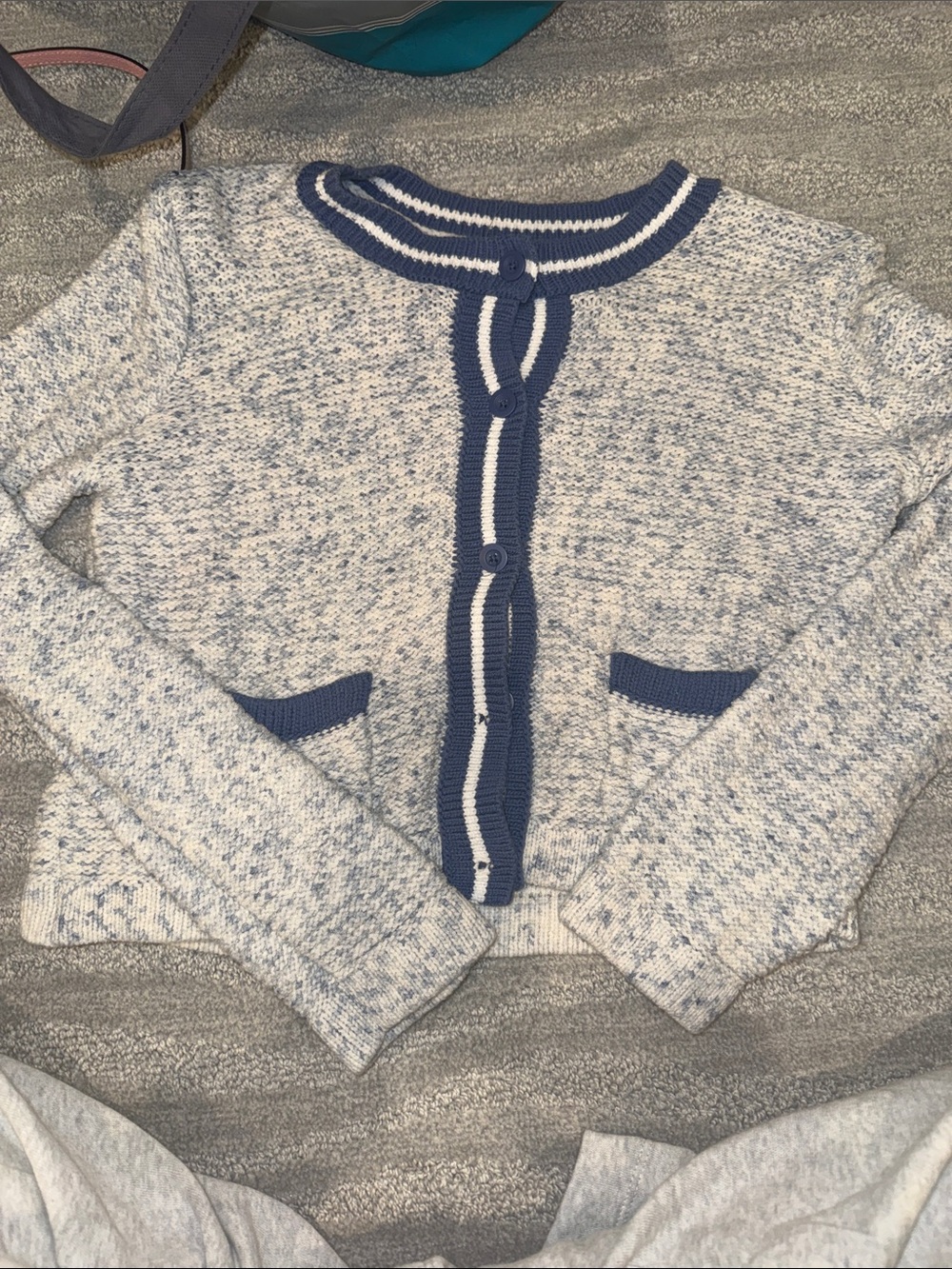 Aerie Blue Speckled Crewneck Cardigan Sweater